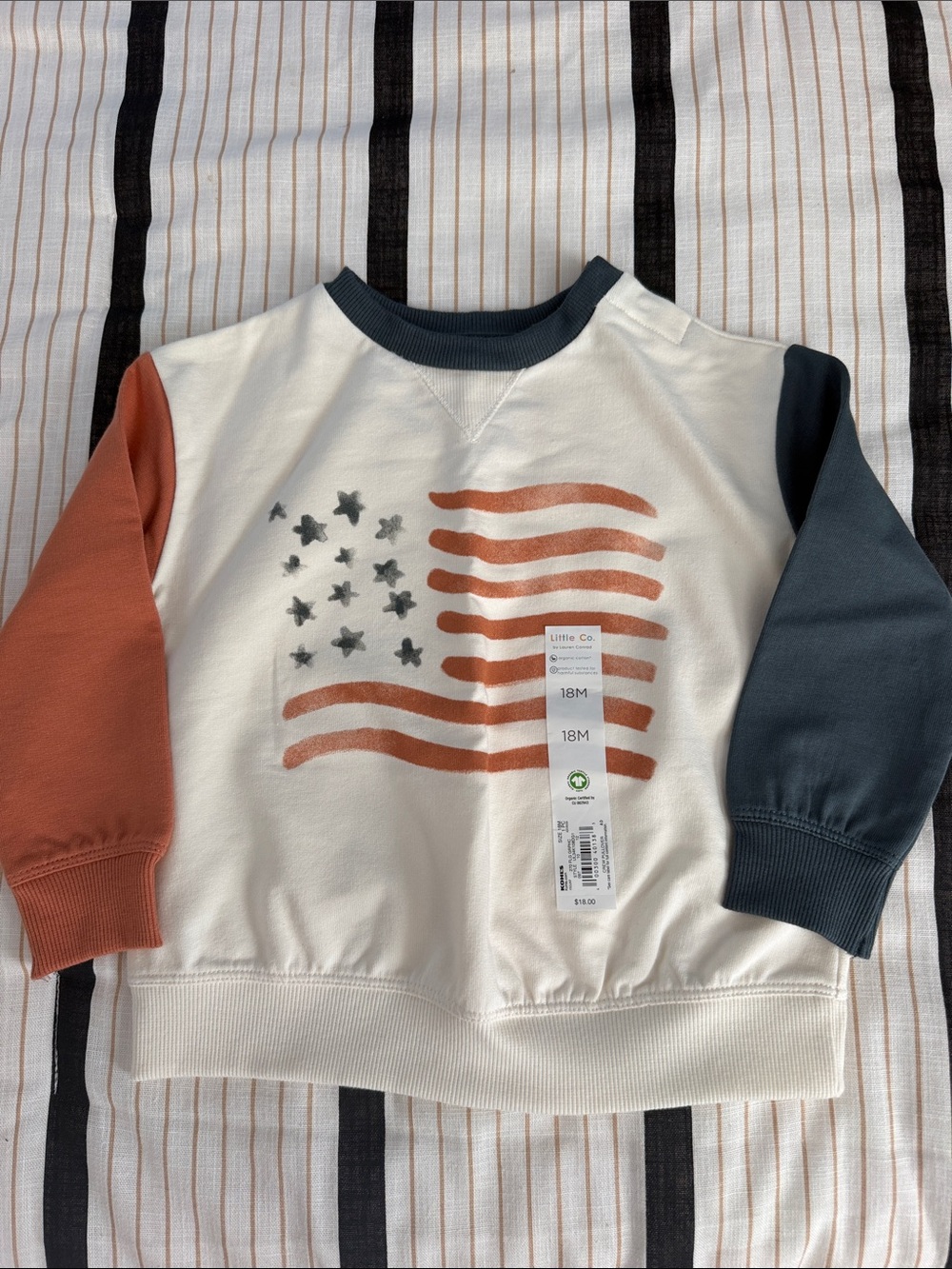 Little Co. Cream Colorblock Flag Graphic Sweatshirt for Toddlers